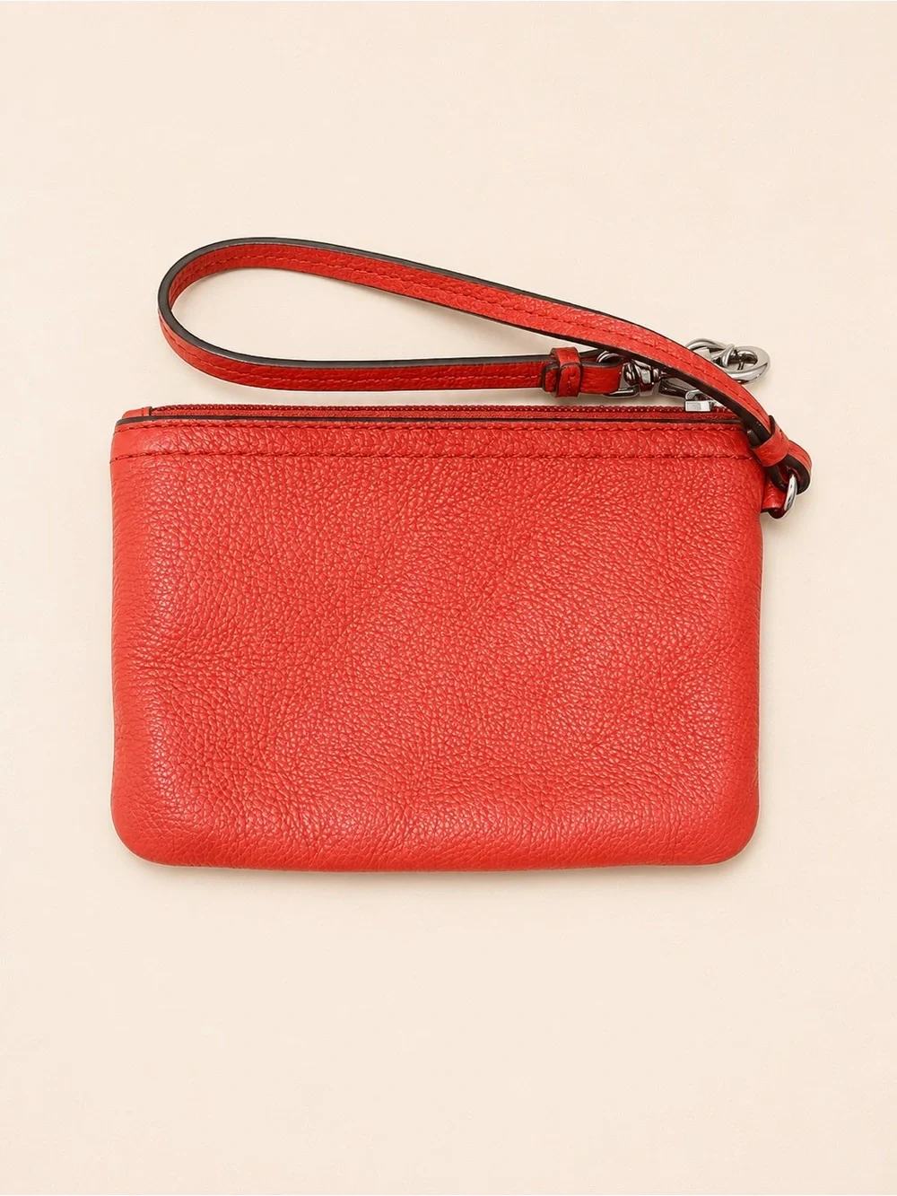 Coach Red Pebbled Leather Wristlet Wallet Silver Hardware 6” x 4”